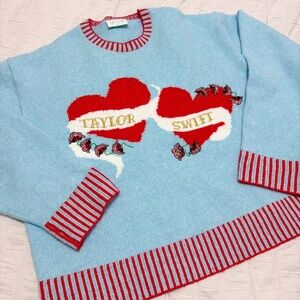 taylor swift light blue with hearts sweater